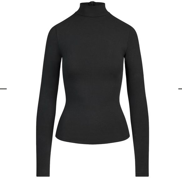Skims Cotton Jersey Turtleneck Long Sleeve Top Soot Black S - Picture 2 of 9